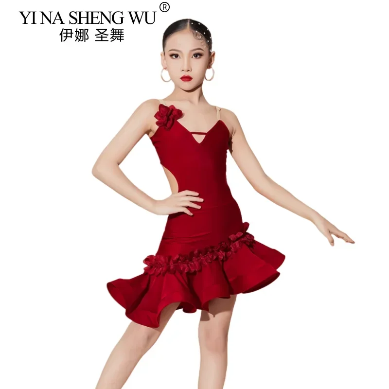 Traje de baile latino rosa Cha Rumba, vestido de baile para niñas, vestidos de baile de Tango, traje de actuación para niñas, baile de salón latino para niños