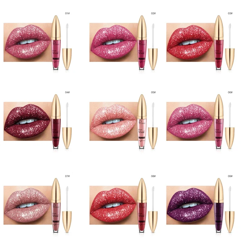 Waterproof Diamond Shimmer Glitter Lip Gloss 18 Colors Matte Glitter Liquid Lipstick  Diamond Pearl Colour Lip Gloss Make Up