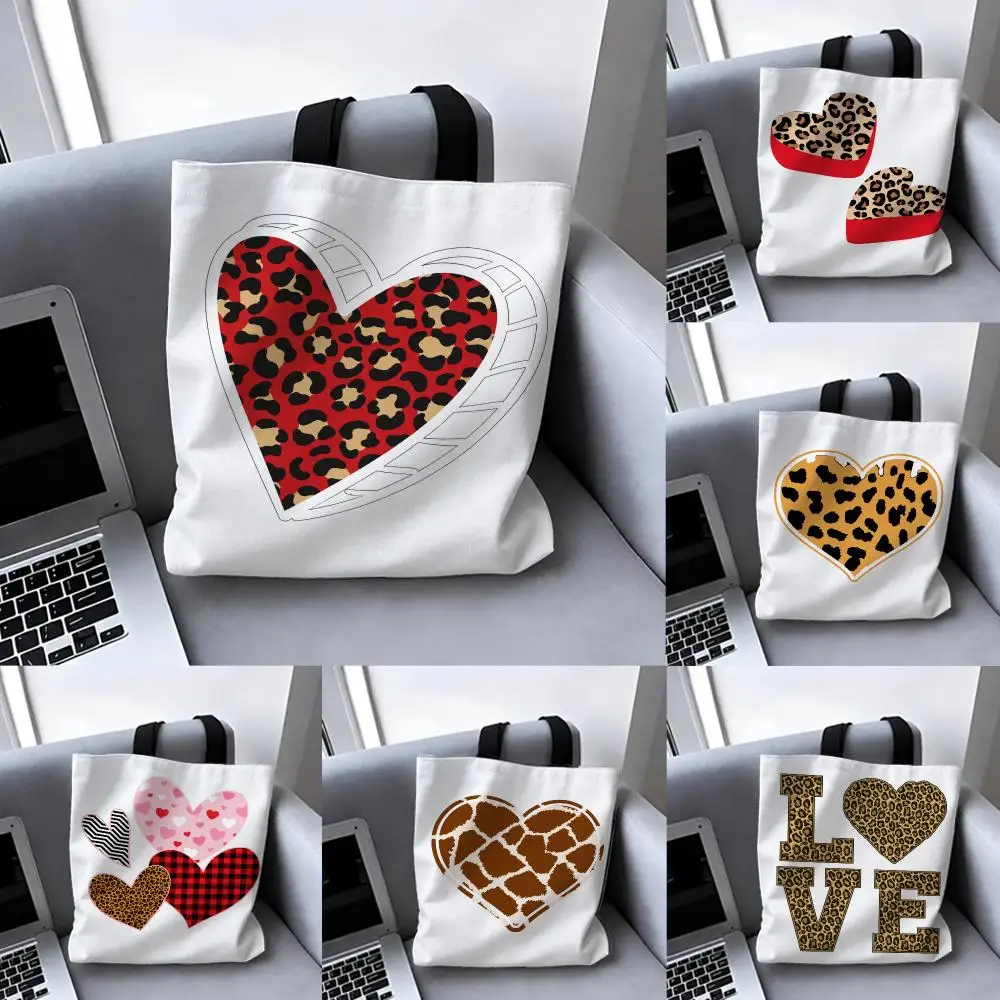 Leopard Heart Graphic  Storage Bags Canvas tote bag suitable for work school, daily commuting and other occasions