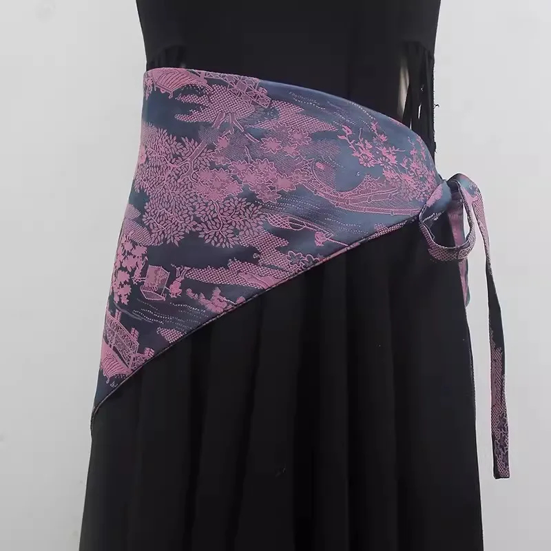 Women's Runway Fashion Vintage Jacquard Satin Cummerbunds Female Dress Corsets Waistband Belts Decoration Wide Belt R674