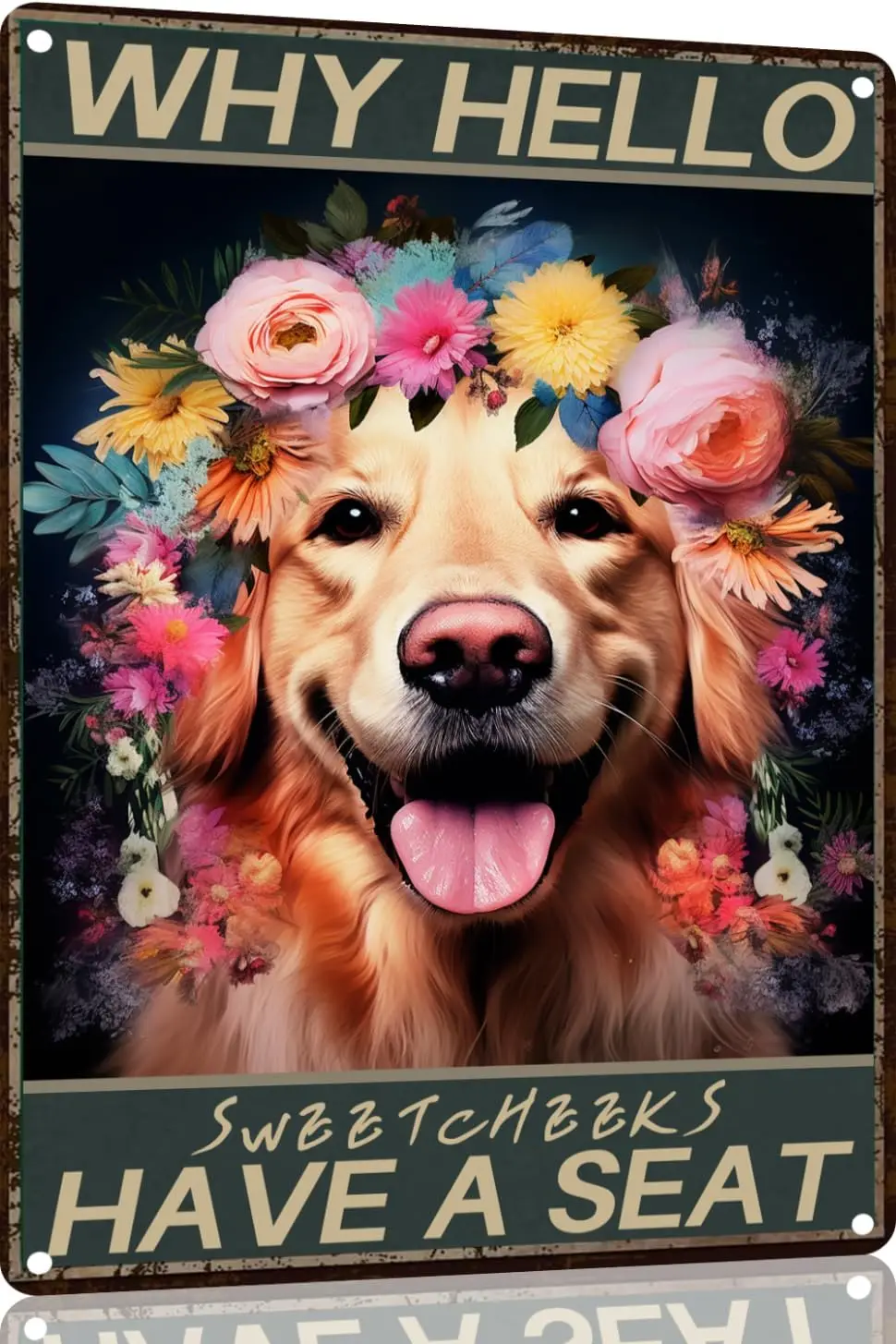 Why Hello Sweet Cheeks Have A Seat Golden Retriever Dog Metal Tin Sign,For Farmhouse Home Bathroom Garage Cafe Office Kitchen Re