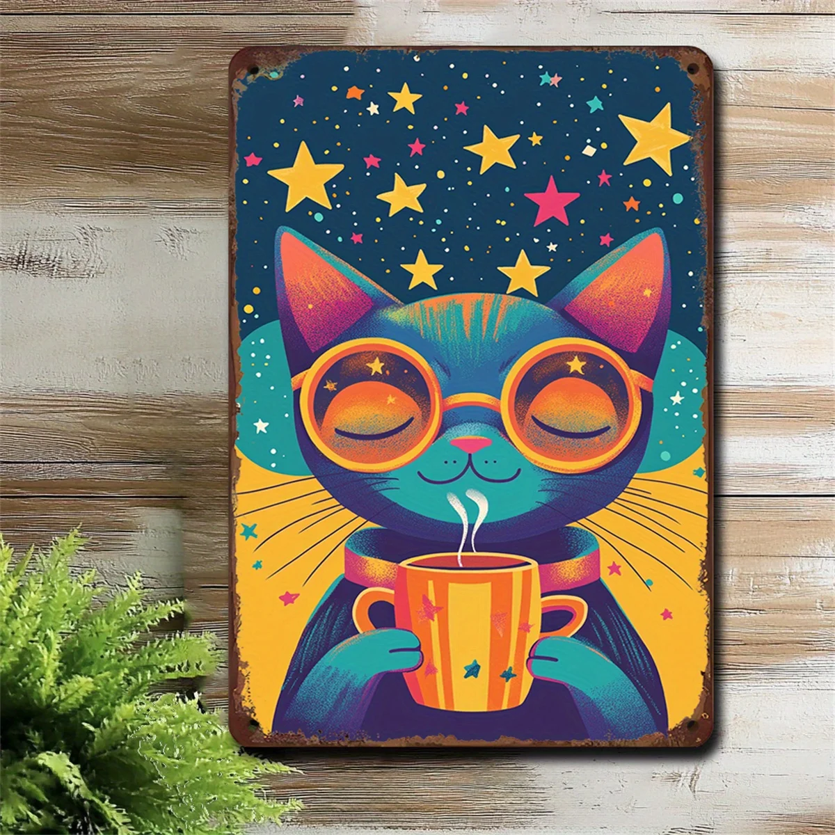 Funky Cat Vintage Style Cartoon Cat Metal Iron Wall Art Easy To Hang Suitable for Home Gallery Cafe and Restaurant Decoration