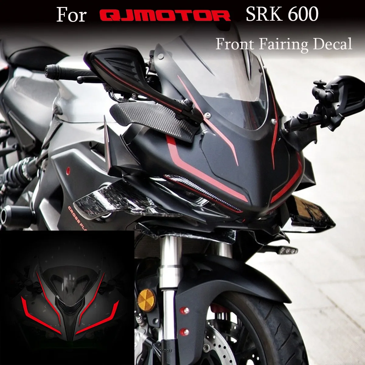 Vinilo Reflectante para QJMOTOR SRK 600 SRK 600 RS, Adhesivo Decorativo para Carenado Delantero de Motocicleta, Accesorios Modificados