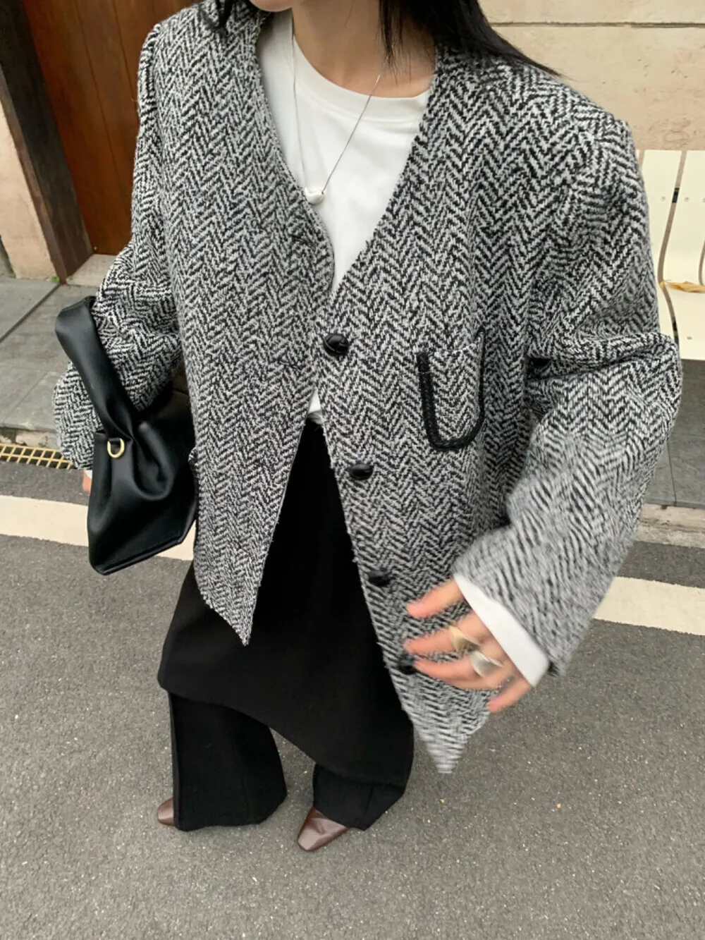 BJTZ موضة أنيقة فضفاضة تناسب مبطن سترة للمرأة 2025 الخريف الشتاء الاتجاه الجديد مزاجه الدافئة مكتب سيدة معطف الإناث #4