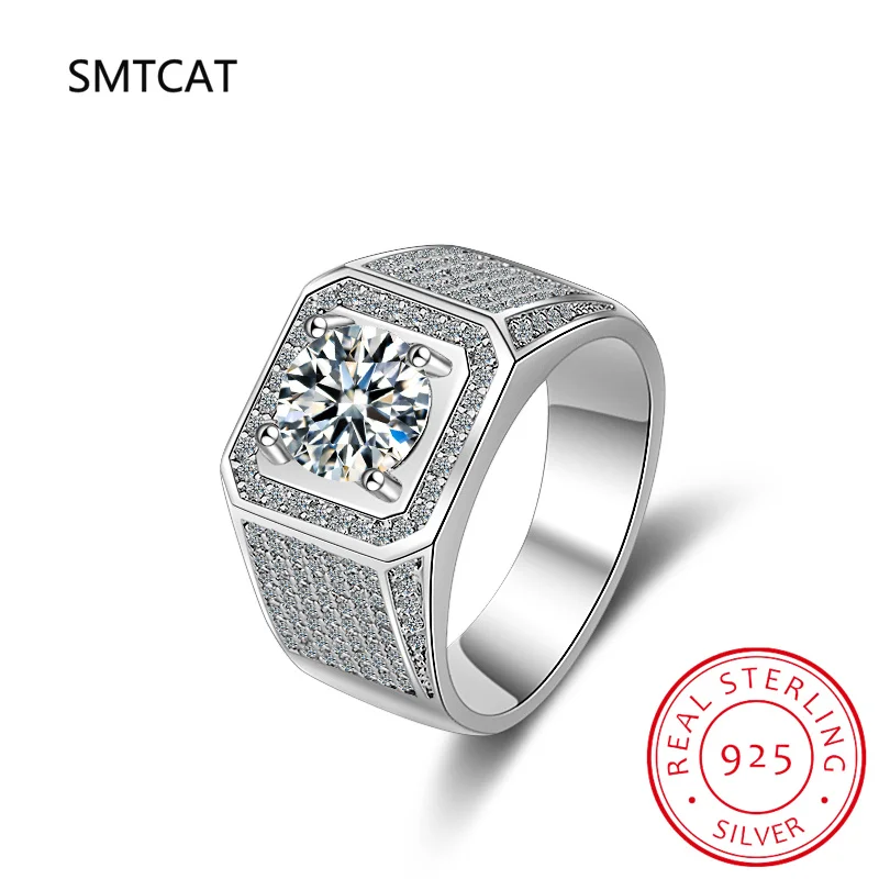 

2 карата кольца с муассанитом для мужчин, стерлинговое серебро 925 пробы, белое золото, обручальные, свадебные, мужские украшения, тренд 2025, подарок для мужчин