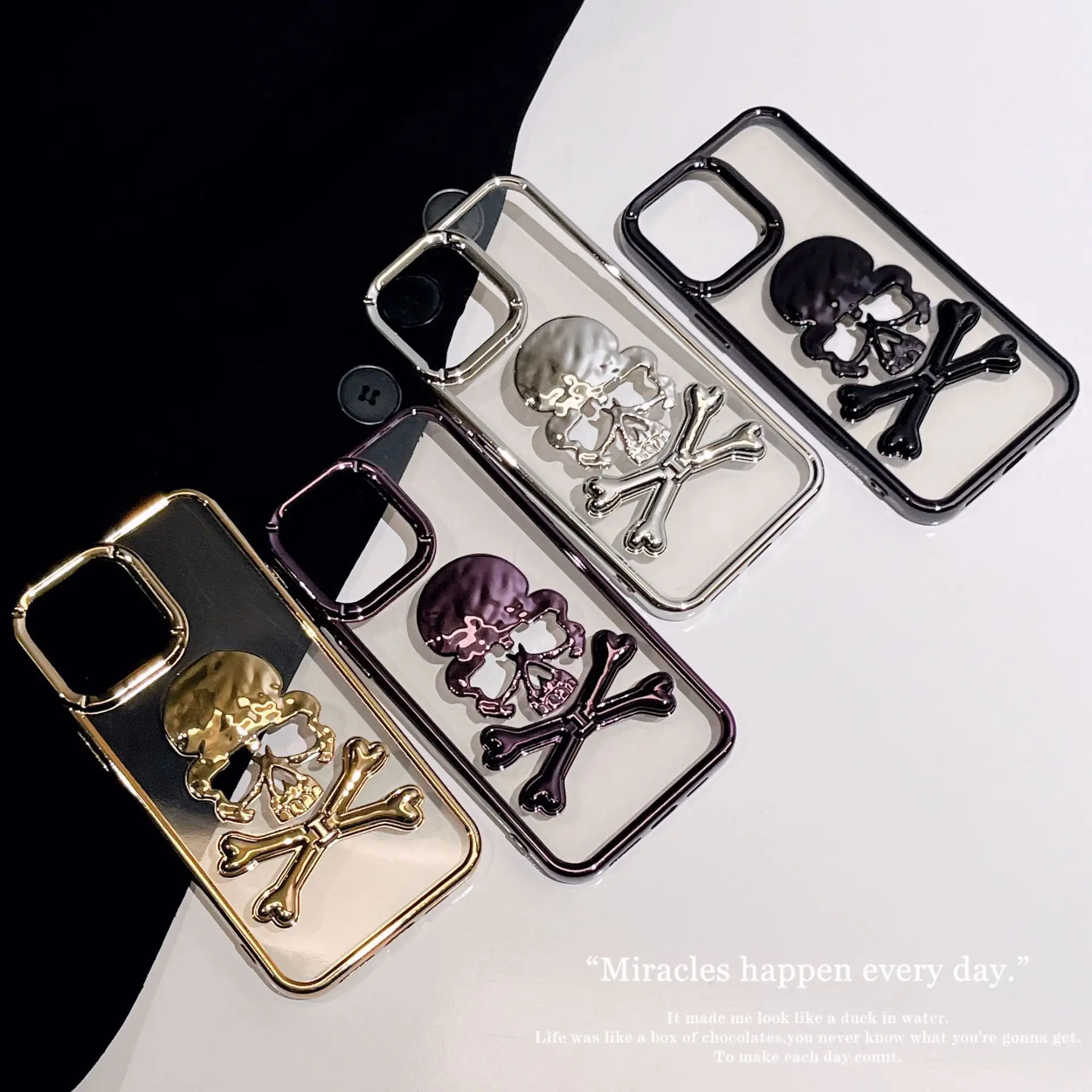 

S-Skull Cool Art Electroplating Translucent For iPhone 12 13 14 15 16 Pro Max 14 15 Plus Soft Phone Case