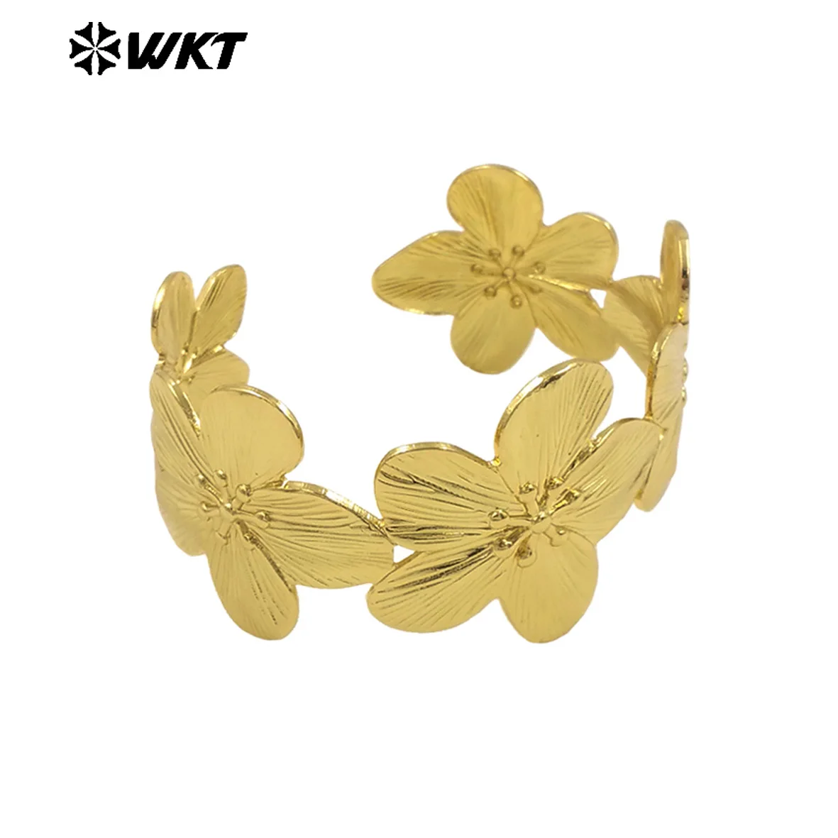 

WT-B673 Wholesale New Design Charming Women Gold Plated Flower Shape Jewelry Metal Bangle In Open Size