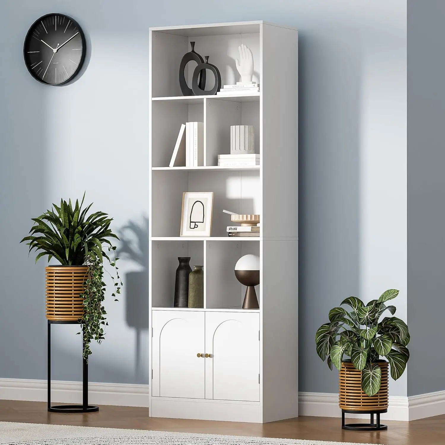 

Umail Furniture Bookshelf with 6 Cubes and 2 Doors, 4-Tier Bookshelf, Open Shelf Bookcase with Cabinet