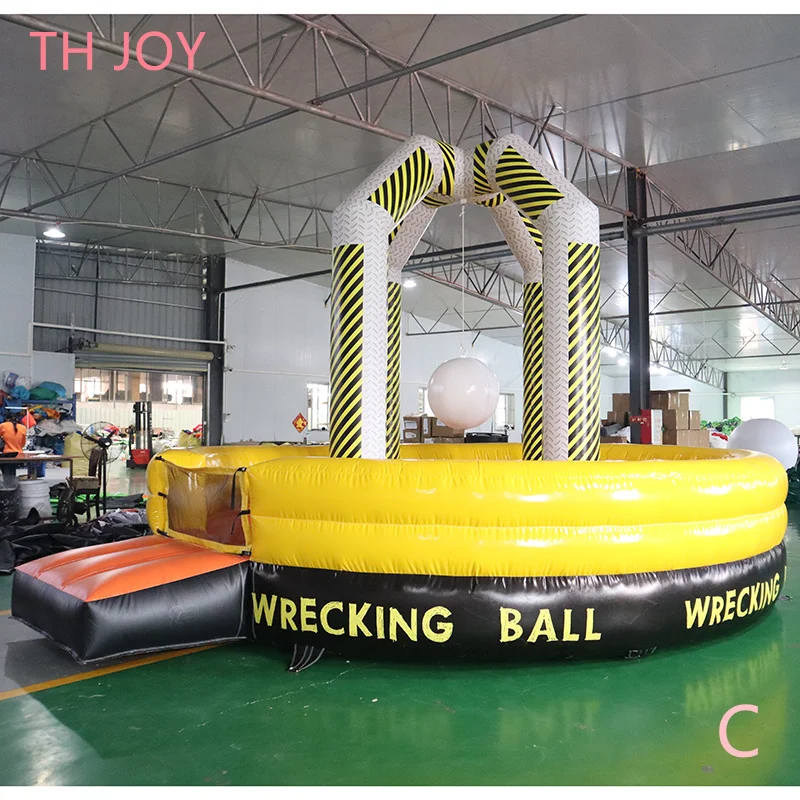 snel luchtschip tot deur, 5m 17ft dia Uitdaging opblaasbare games Zone Wrecking Ball carnaval spel, opblaasbaar wipeout spel te koop