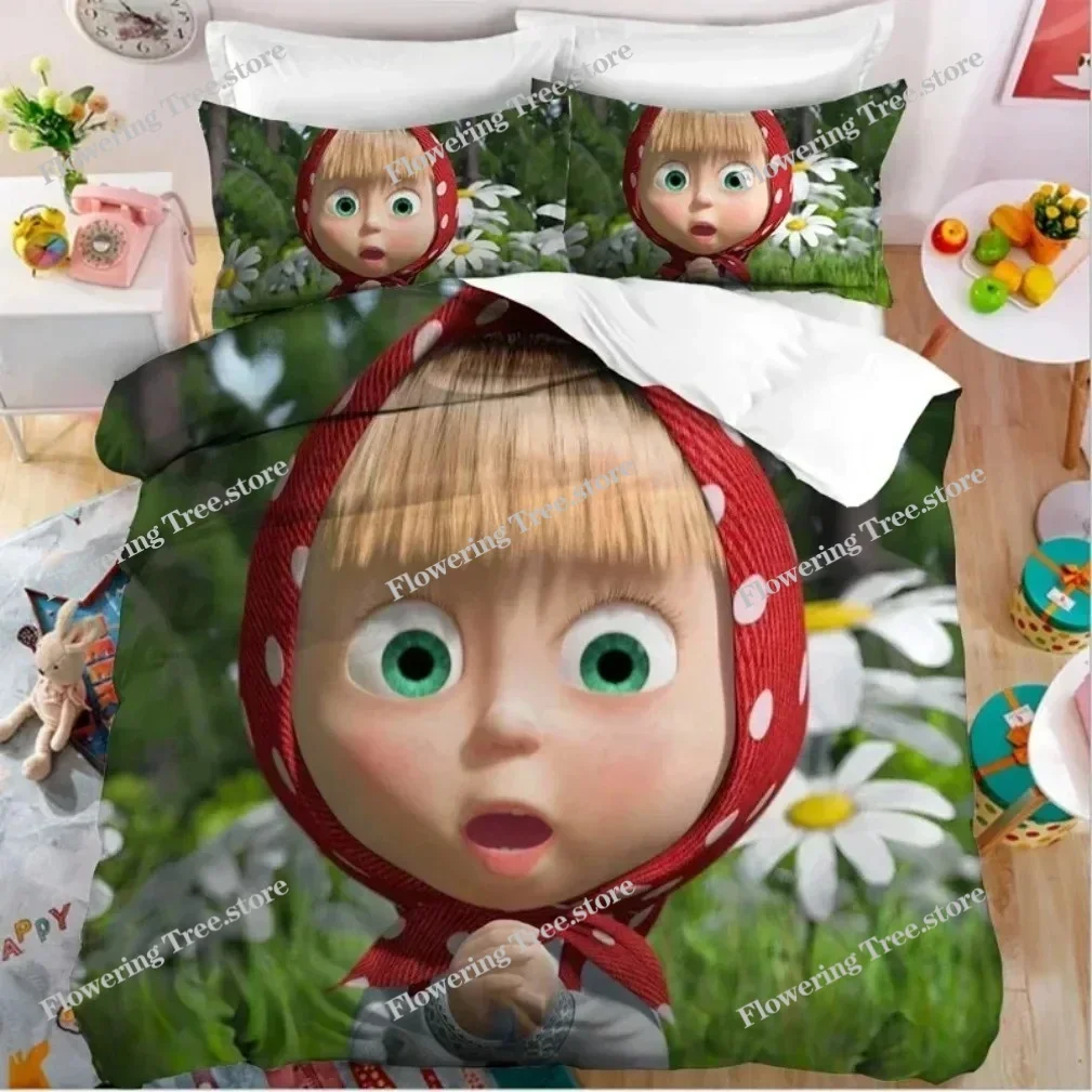 

Cartoon Animation Mashas Bear Duvet Cover,Mashas and The Bear Bedding Set,Children's Quilt Cover Kids Gifts for The Holidays