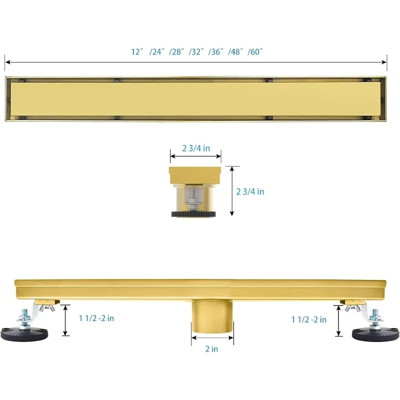 Linear Shower Drain, Shower Drain 60 Inch with 2 in 1 Tile Insert Panel, AISI 304 Stainless Steel Shower Floor Drain