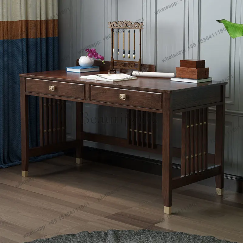 مكتب كتابة الدراسة الصينية الجديدة مكتب كمبيوتر منزلي من الخشب الصلب #4