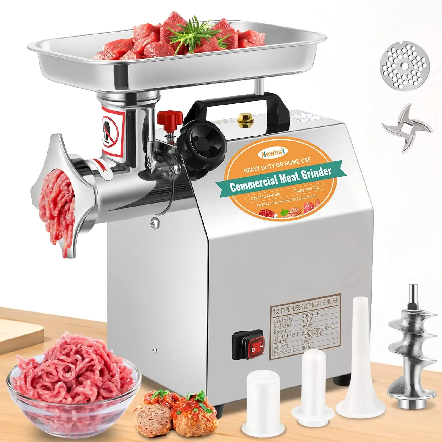 Commercial Meat Grinder, Electric Meat Grinding Machine, Heavy Duty Industrial Meat Mincer