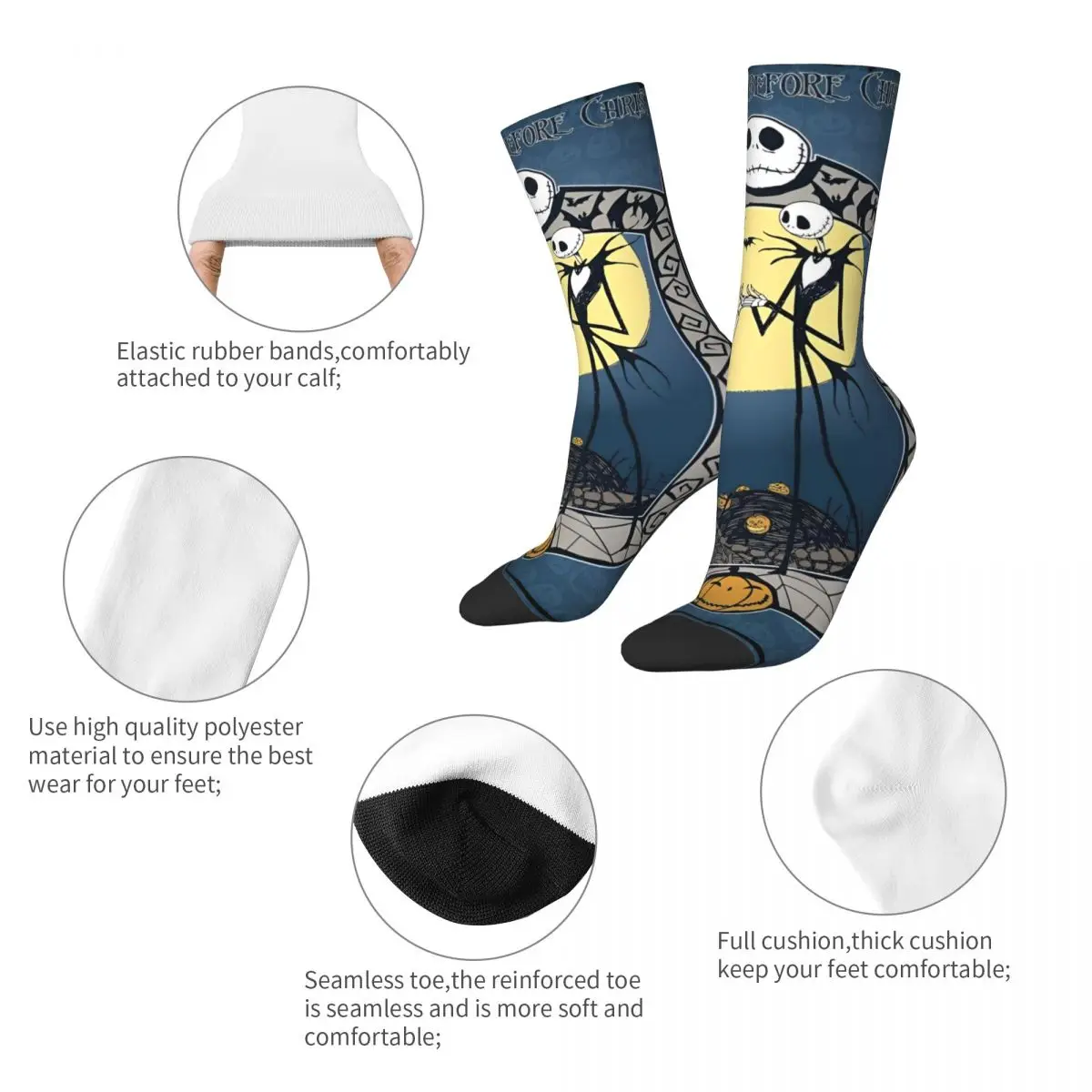 The Nightmare Before Christmas Winter Warm Casual Women MenSocks Jack Cartoon Halloween Non-slip Basketball Socks