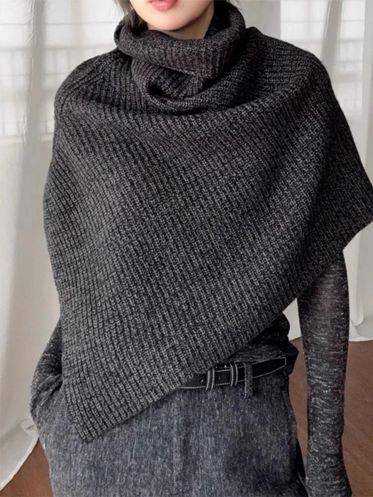 بلوفرات عباءة كورية ملابس نسائية بياقة مدورة سترة Y2k حياكة عتيقة غير منتظمة سترة مقصوصة Sueter Mujer