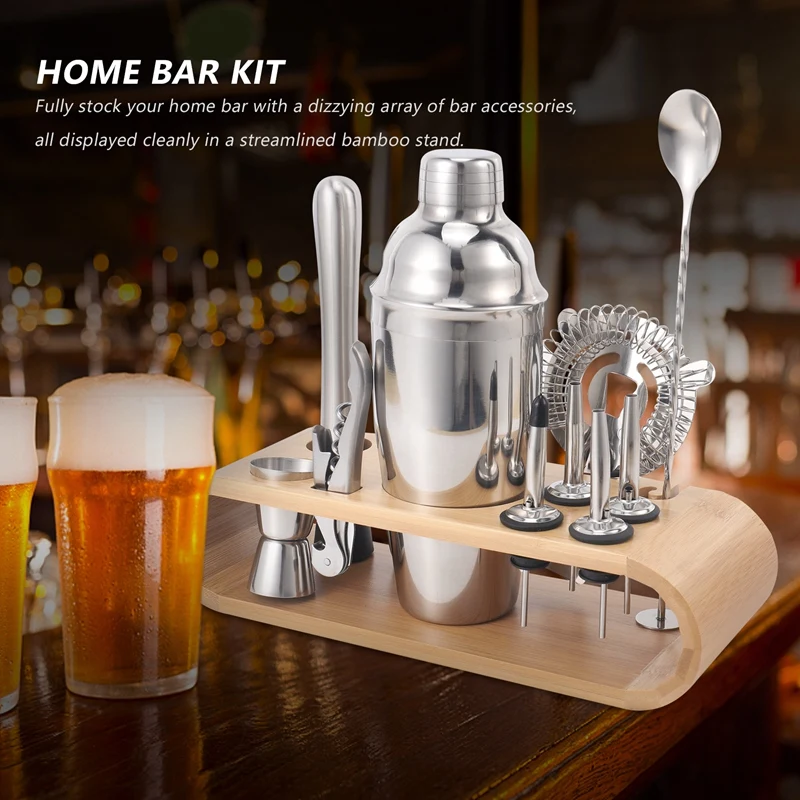 Hot Bartender Kit, 12-Piece Cocktail Shaker Set, Home Bar Tool Kit With Stand, Cocktail Tools Stainless Steel Bar Gifts