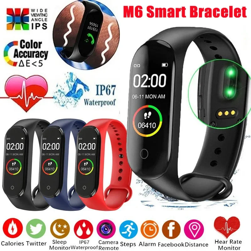 M6 Smart Watch Multifun Smart Band Heart Rate Smartwatch Fitness Tracker Blood Pressure Sport Bracelet for Mi Band 6 Men Women