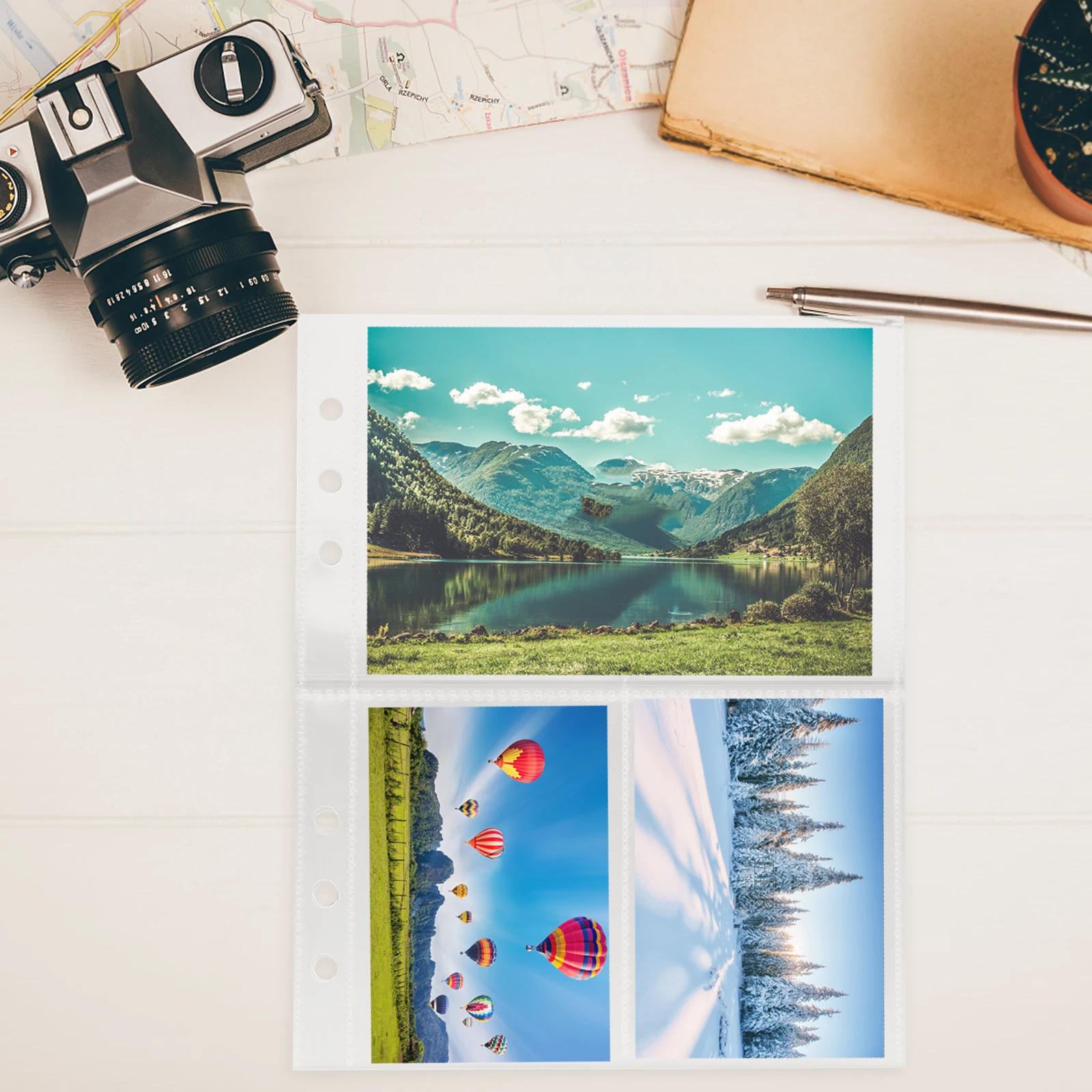 

3 Books A5 Loose-leaf Card Inner Plastic Sleeves 10 Pages Per Book 6 Holes Single-sided 1 2 4 Grid Design for Photos