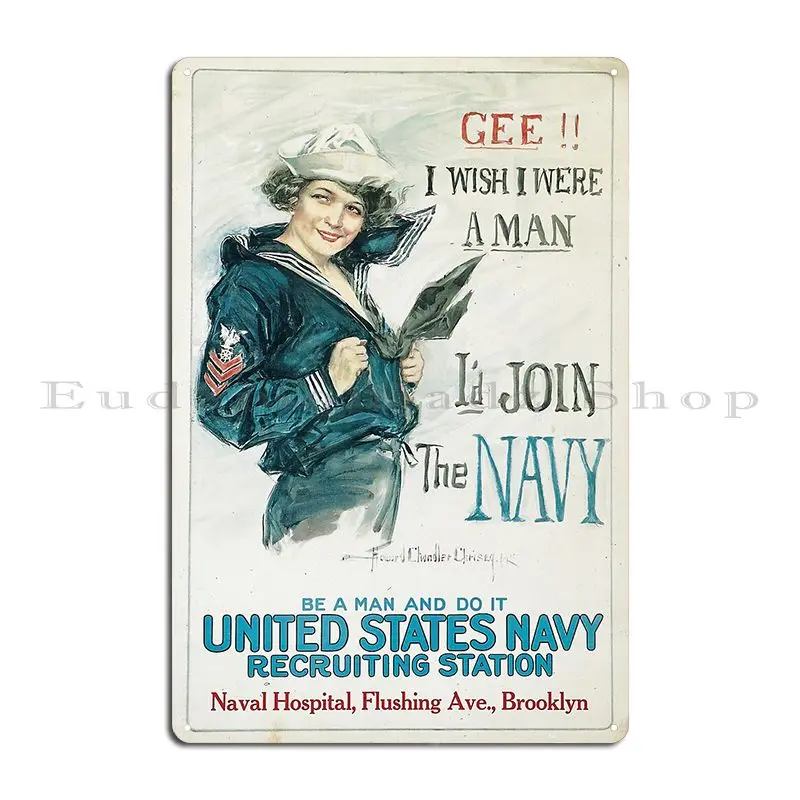 Vintage Us Navy Ww1 Recruitment Poster 1915 Metal Sign Character Wall Mural Garage Cinema Retro Tin Sign Poster