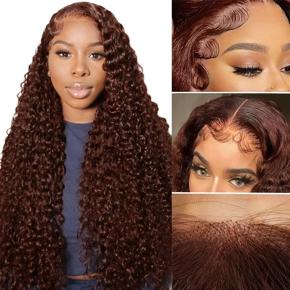 Colored Chocolate Brown Curly 13x4 Lace Front Human Hair Wig 13x6 Brazilian Deep Wave Transparent Lace Frontal Wig