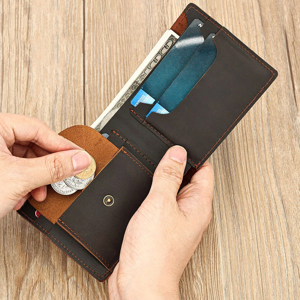 남성용 동전 주머니 이중 이탈리아 가죽 지갑이 있는 정품 가죽 남성용 지갑