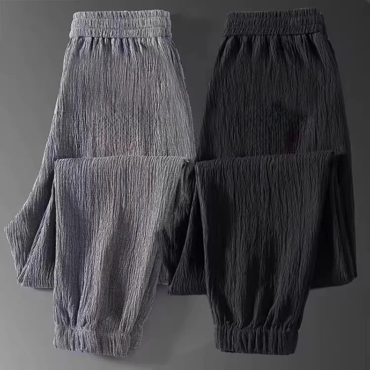 Novas Calças Esportivas Casuais Masculinas de Linho e Seda Gelada 2025, Sensação Fresca, Secagem Rápida, Caimento Solto, Fina...