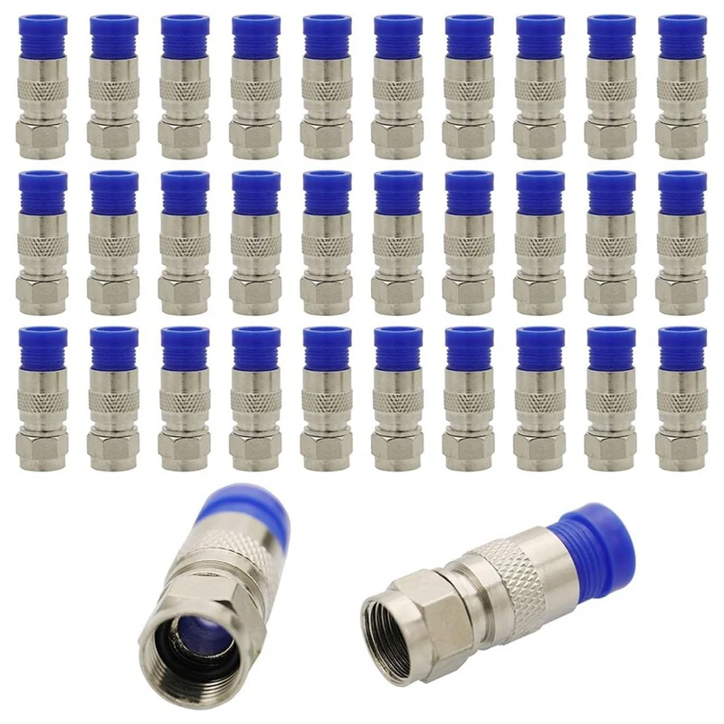AB15-Coax كابل المكشكش وموصلات F RG6 30 قطعة F ذكر و10 قطعة أنثى إلى أنثى مع مجموعة أدوات الضغط المحوري