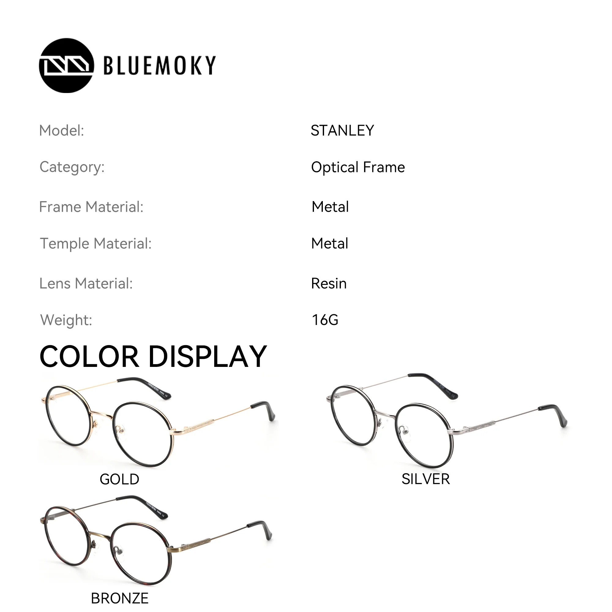 Bluemoky (tamanho xs) óculos médicos redondos de metal, óculos médicos para homens e mulheres, miopia óptica, fotocromático progressivo, anti luz azul