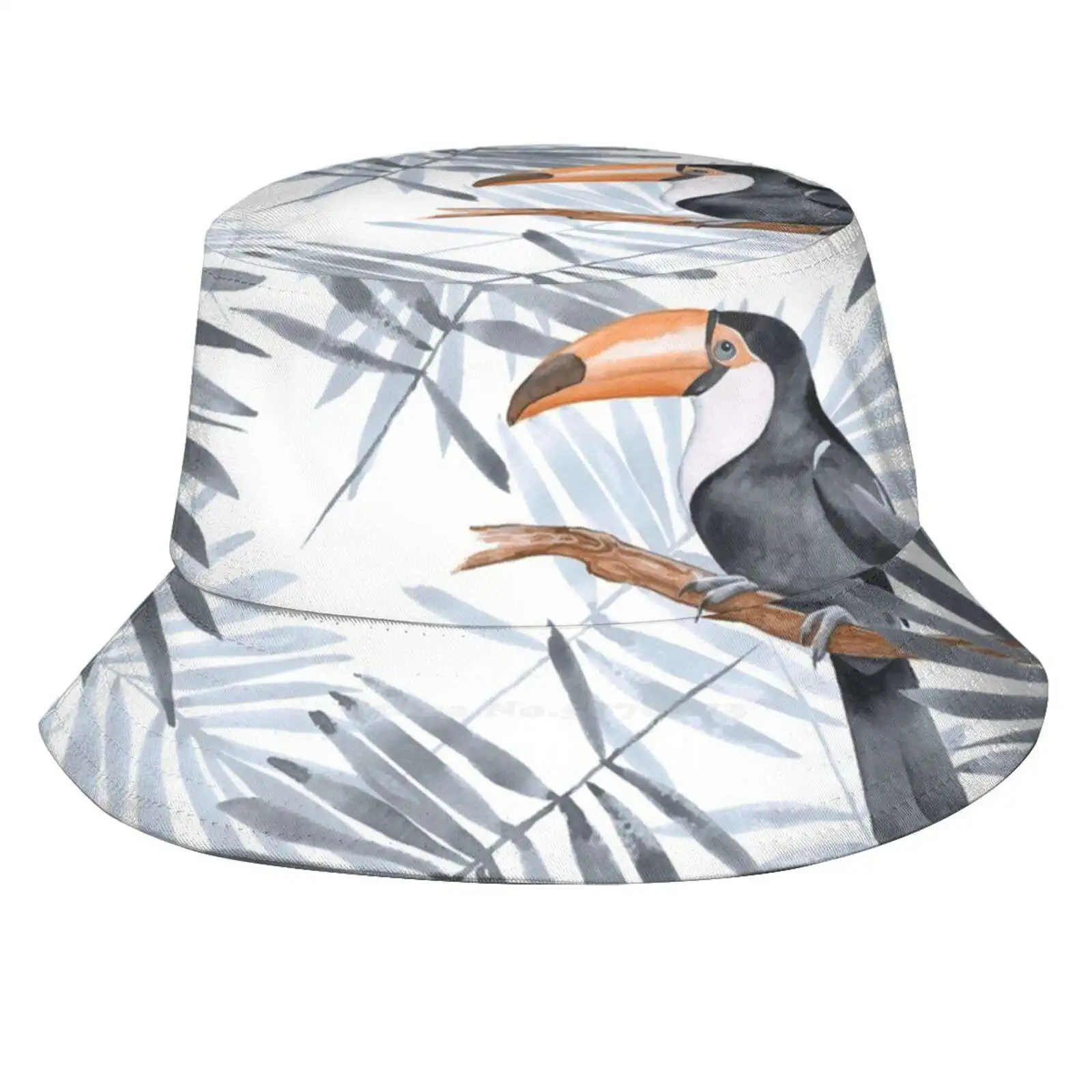 Palm Leaves And Toucan Unisex Fashion Women Men Breathable Bucket Hats Bird Floral Tropical Toucan Leaf Summer Fashion Creative