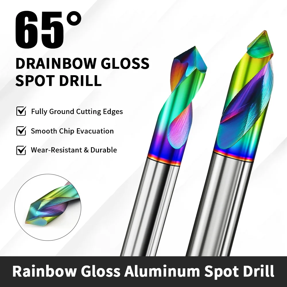 HRC65 Colorful Spot Drill For Aluminum 90° Carbide Chamfer End Mill Stub Starting Location Center Bit 2Flute Router Bit CNC Tool