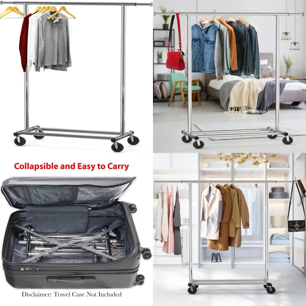

Sturdy Garment Rack Supports 150 lbs, Adjustable 42-67 Inch Rod, Chrome Finish