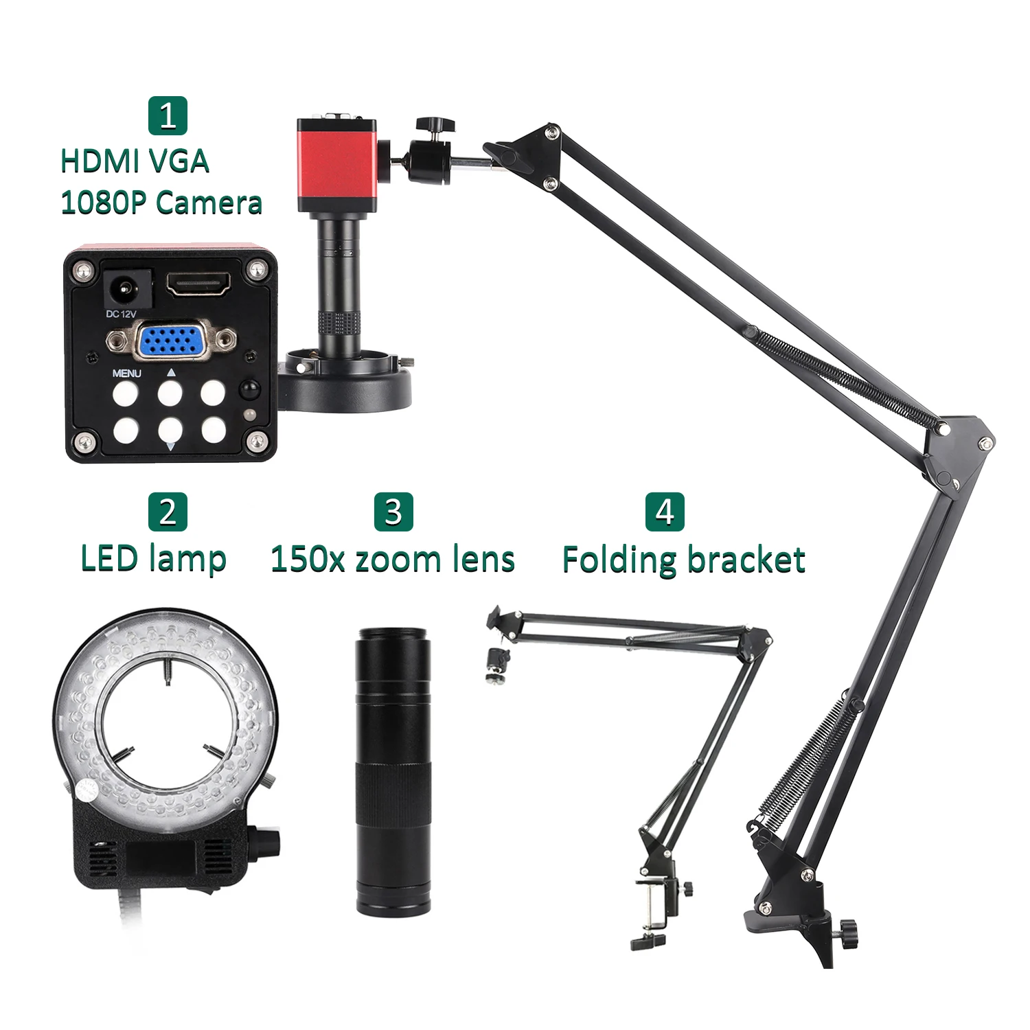 4k 48MP 60FPS Digital USB HDMI Video Microscope Camera Sets 0-150X Lens+LED Ring Light Electronic Soldering Repair Tools