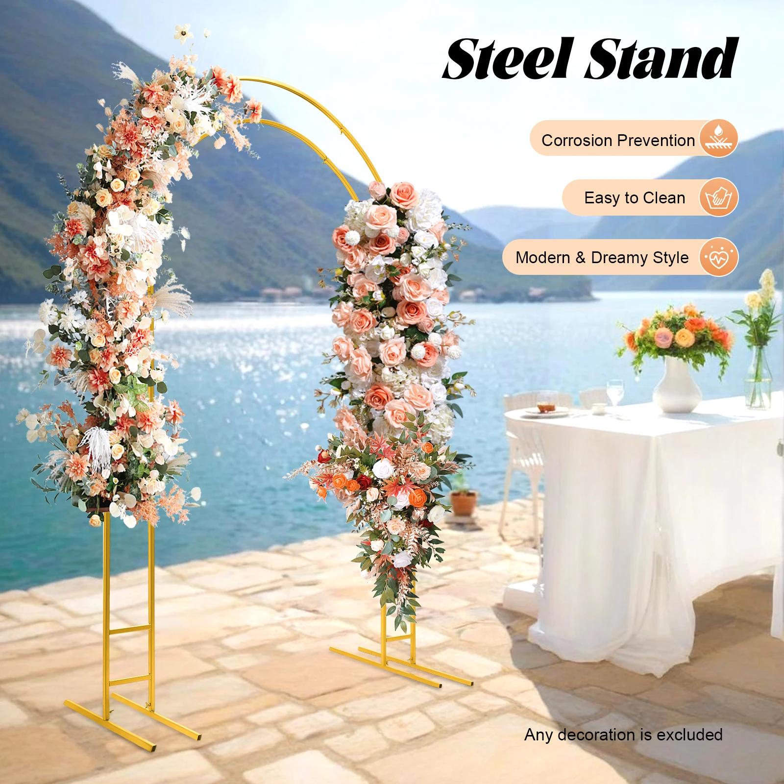 7.2ft Double Tube Design Gold Metal Wedding Arch for Plant Climbing, Photo Booth Backdrop, Party Decor, Elegant Event Background