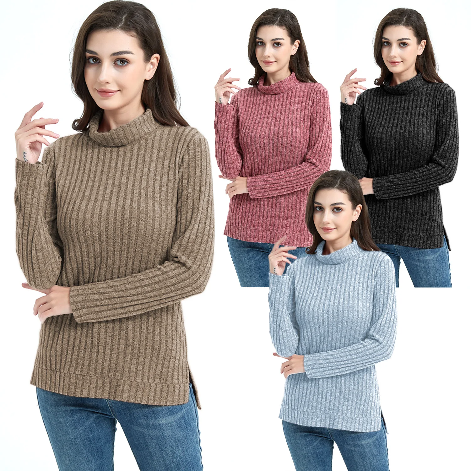 

Best Seller New Fashion Women's Solid Color Turtleneck Long Sleeve Casual Trendy Simple Basic Knitted Pullover Sweaters Female
