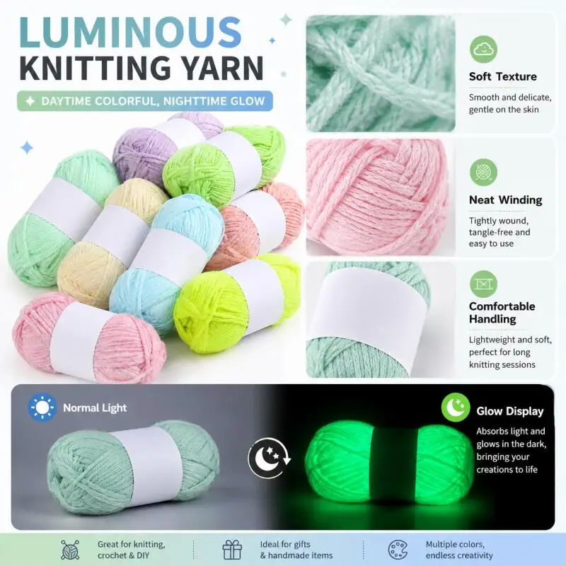 50g/Knäuel 4mm 80 Meter Leuchtendes Garn Fluoreszierendes Glow-in-the-Dark-Garn für DIY-Kunsthandwerk, Stricken von Pullovern, Mützen, Schals – Detail 5