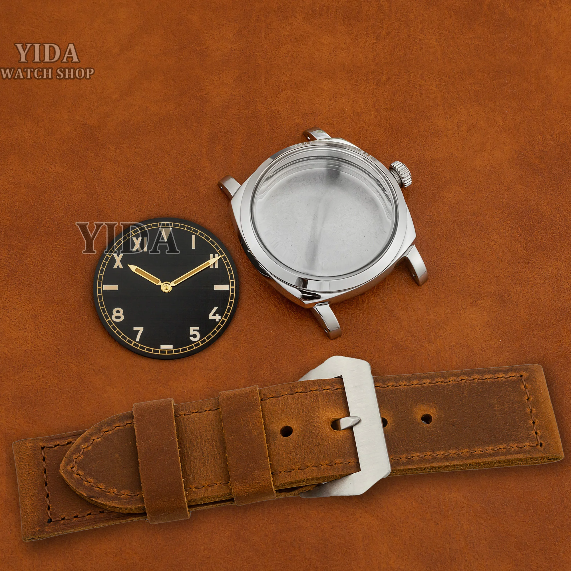 

High Quality Men's 47MM Watch Case Genuine Leather Strap Luminous Dial Hands For PAM Vintage 6152 ETA 6497/6498 ST3600 Movement