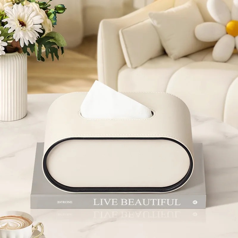 Paper Box Light Luxury High-end Living Room Creative Oval Leather Tissue Box Bedroom Desktop Napkin Storage Box