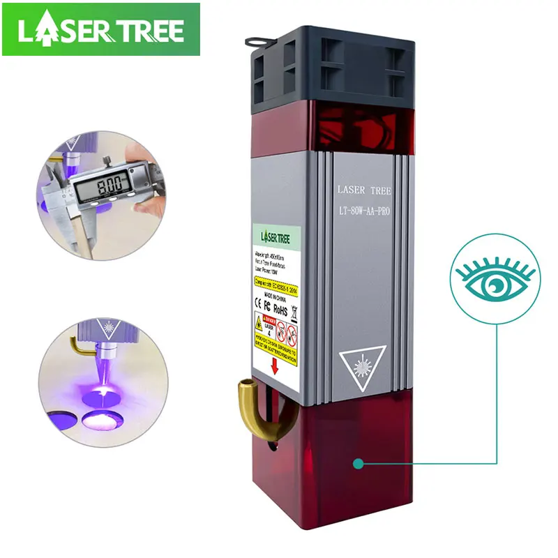 LASER TREE 80W Laser Module with Air Assist 10W Optical Power Blue Light TTL Laser Head for CNC Engraving Cutting Machine Tools