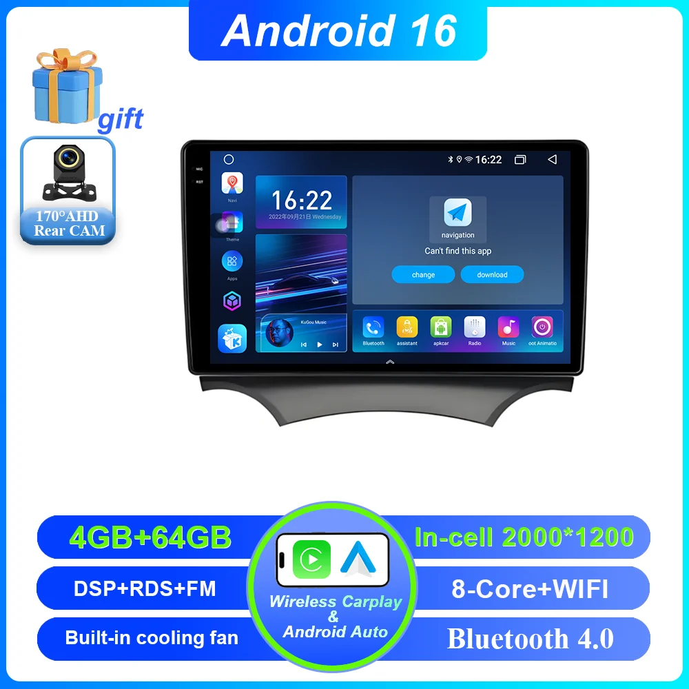 Android 16 Carplay voor Ford Ka 2008 - 2014 autoradio stereo multimediaspeler videospeler GPS navigatie QLED touchscreen 4G DSP