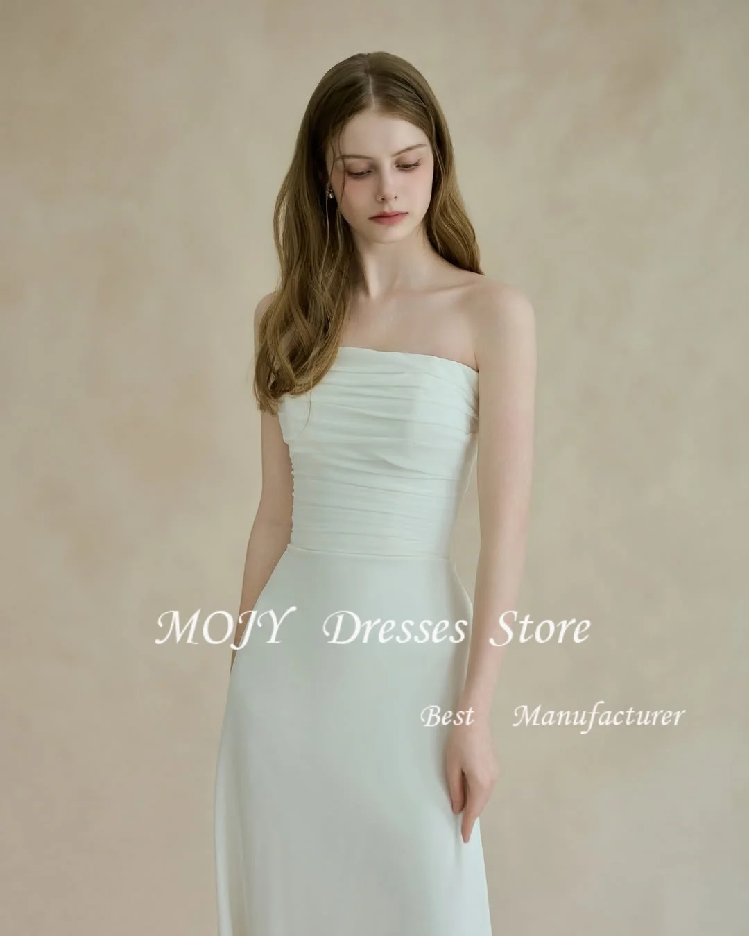 Mojy Eenvoudige Zijde Satijn Trouwjurk Strapless Mouwloze Bruidsjurk Koreaanse Trouwjurken Fotoshoot Aangepaste ieniajara soi