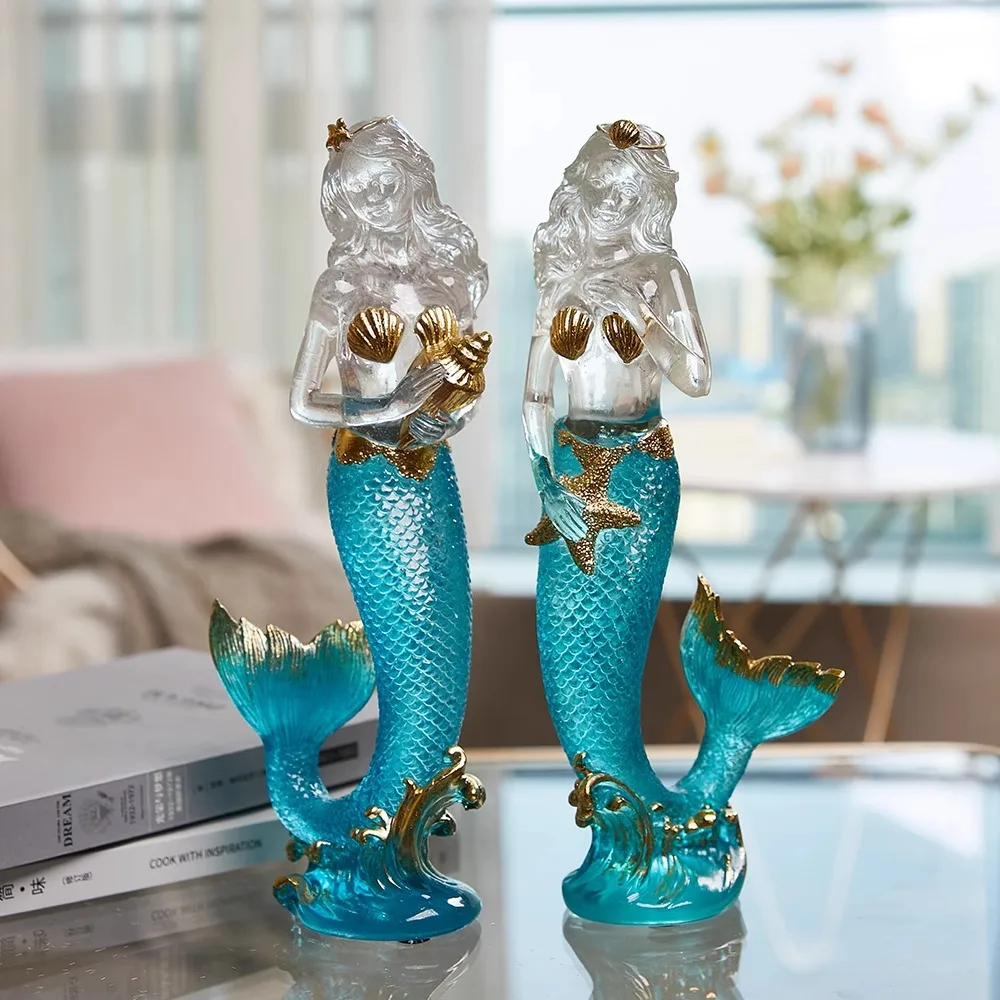 

Crystal Resin Transparent Mermaid Miniature Figurine Creative Fairy Garden Home Decor Accessory for Living Room