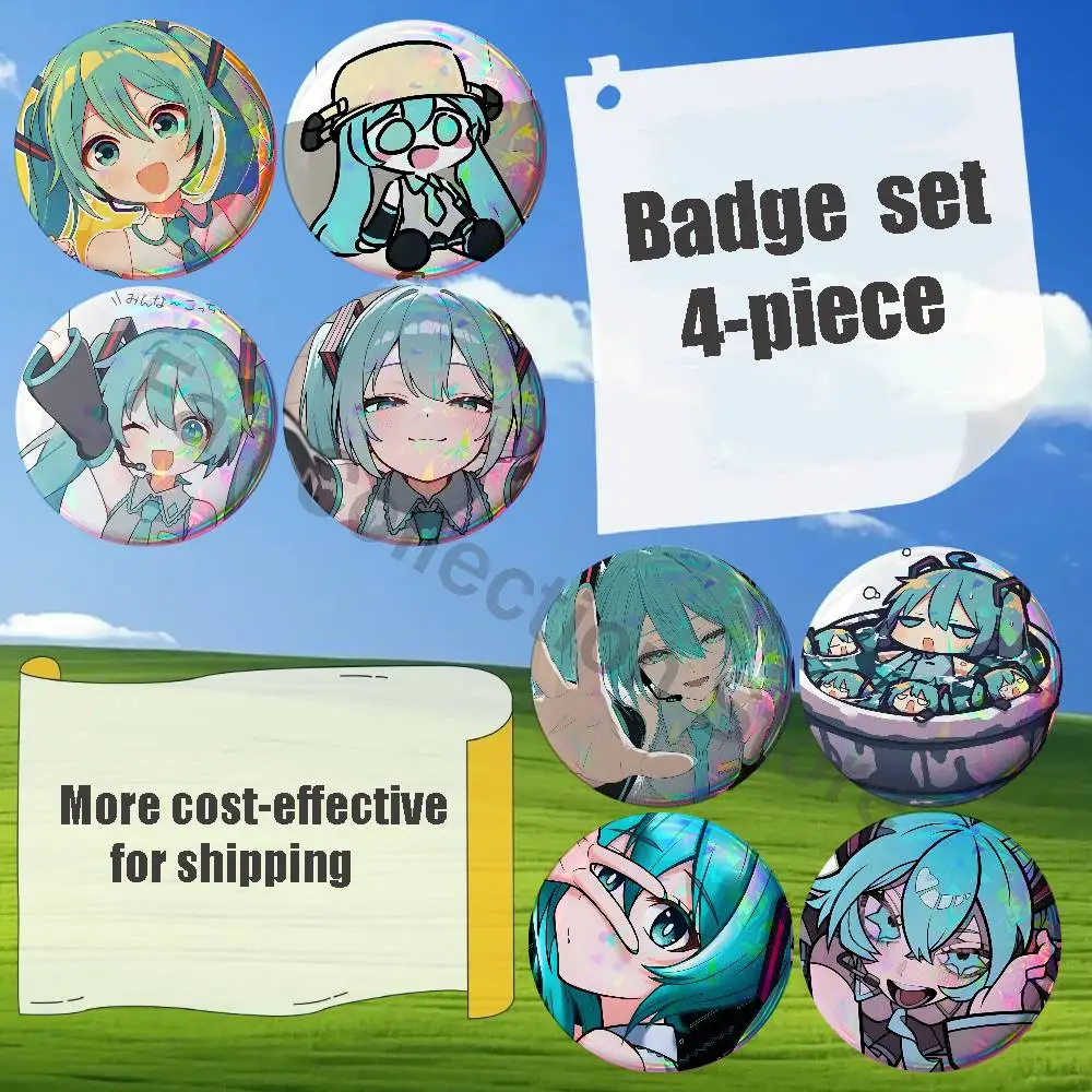 Cute M-Miku Brooches for Backpack Accessories 25,32,44,58,75mm Round Enamel Pins 4-piece set Cartoon Anime Badge