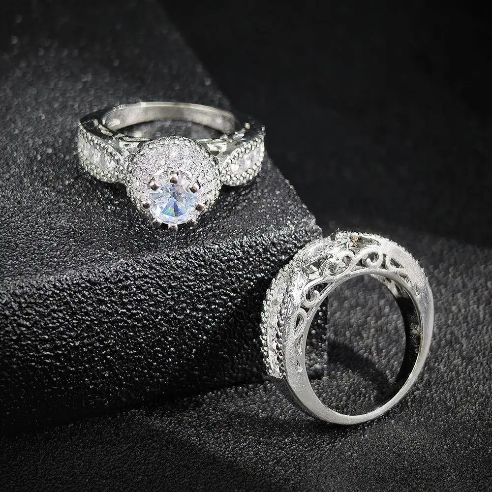 

Double Layer Micro Paved Zirconia Simulated Zircon Ring Set Luxury Party Wedding Hand Ring R5080 Fashionable Jewelry Accessory