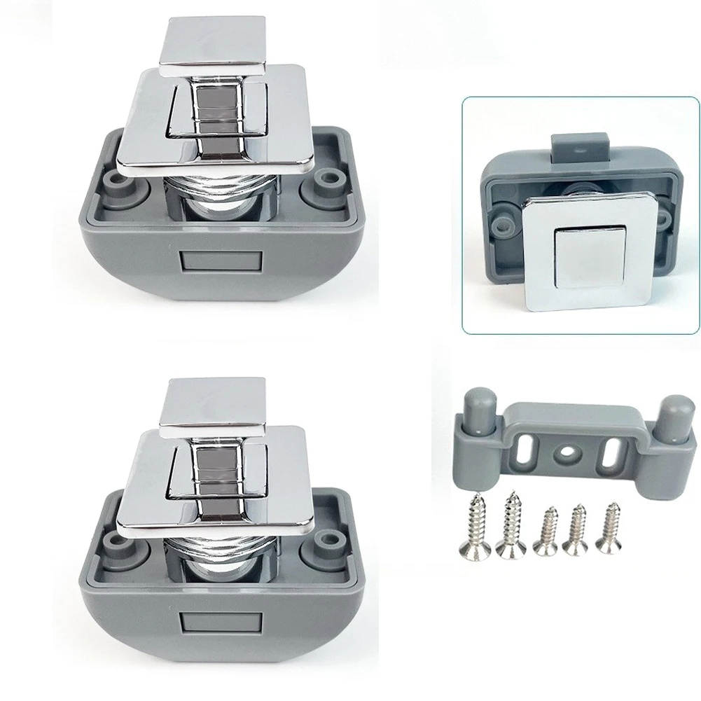 2pcs Hardware Cabinet Metal Push Button Latch Square RV Lock Button Catch For Caravan Boat Home Cabinet Drawer Latch