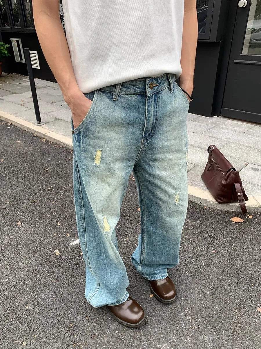 

Джинсы с американской талией в стиле ретро, мужские и женские свободные прямые винтажные длинные брюки, модная повседневная верхняя одежда с рисунком Cra