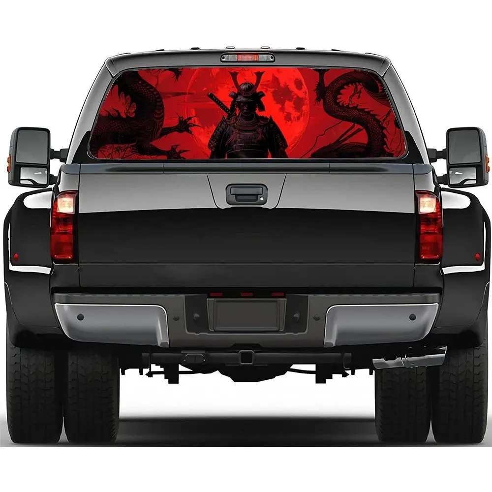 

Dragon Shadows and Red Clad Warrior Car Accessories Rear Windshield Sticker, Truck Window See Through Perforated Window Car Viny