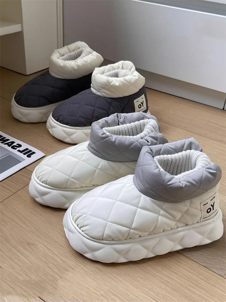 Msfilia Women\'s Plus Size Snow Boots Casual Short Tube Sponge Cake Thick Heel Fleece Fur Cotton Boot Waterproof Shoes