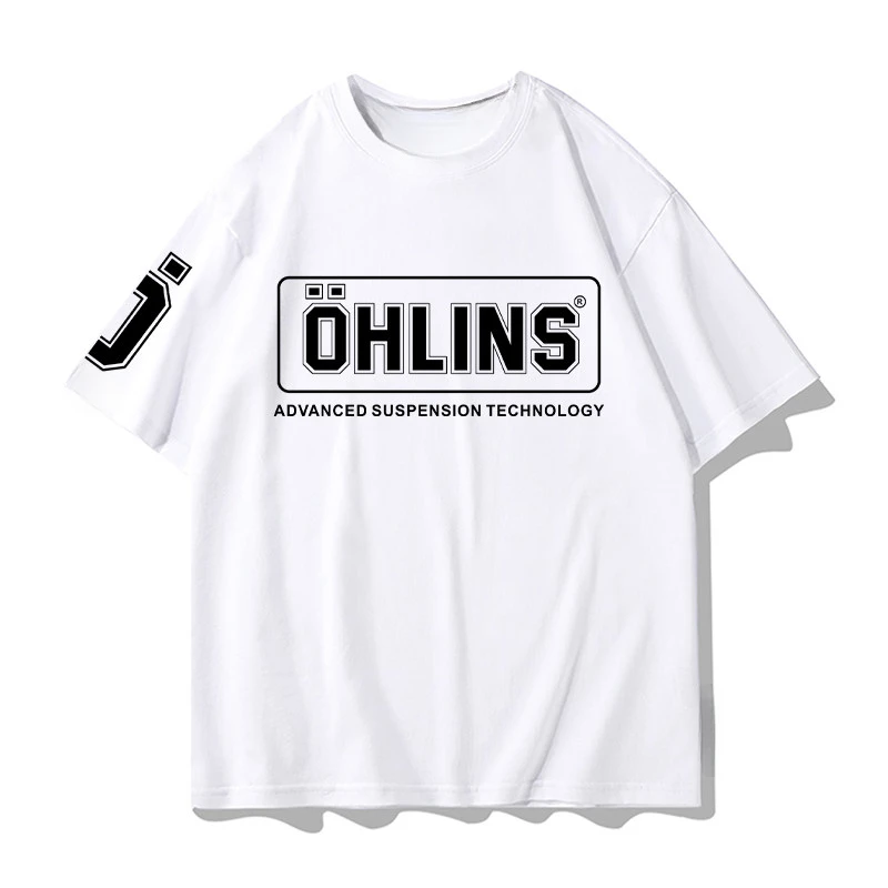 OHLINS White T-shirt Collection Motorcycle Shock Absorber Print Short Sleeve T-shirt Racing Fan Clothes