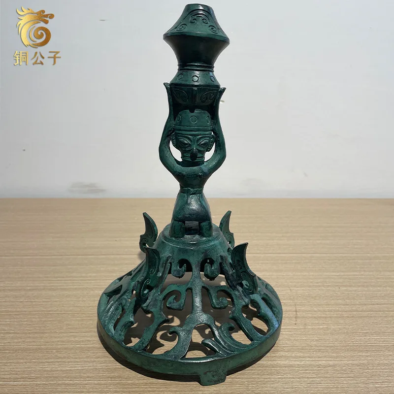 

Top Tribute Kneeling Figure Sichuan Guanghan Sanxingdui Bronze Replica Craft Collectible Ornament