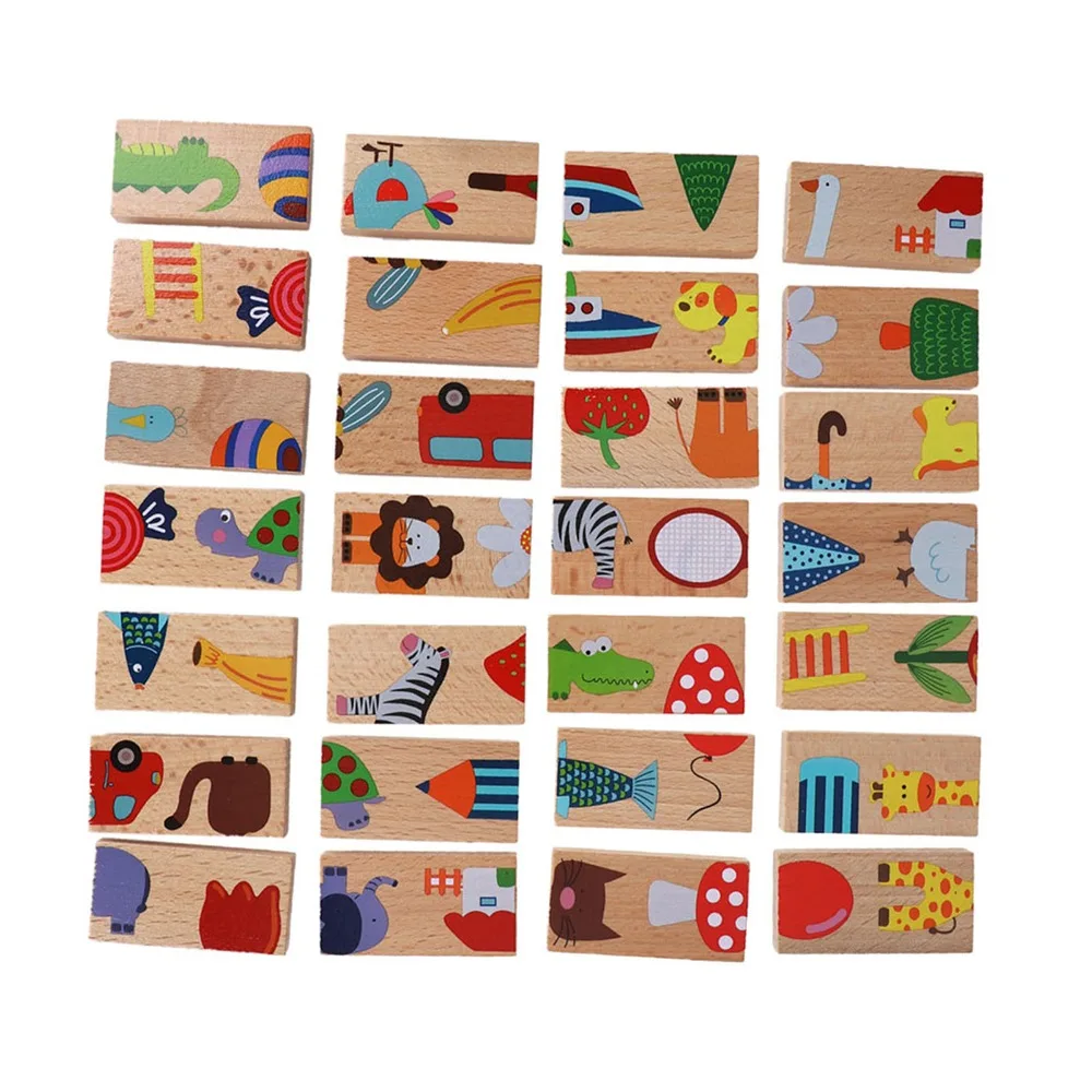 28 Pieces Stackable Animal Puzzle Blocks Wood Early Learning Colored Building Blocks Montessori Wood Building Blocks Set